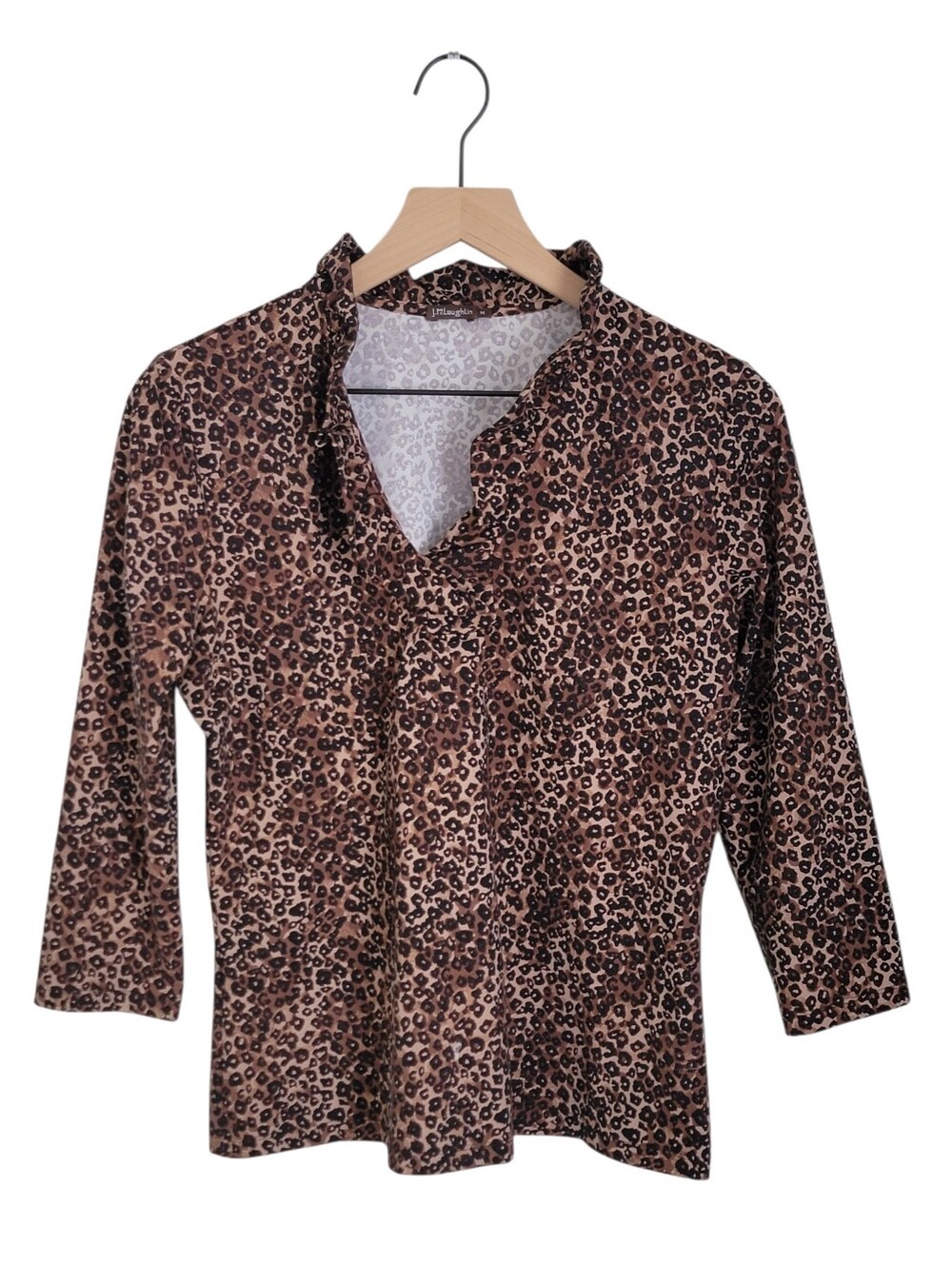 J. McLaughlin Durham Catalina Cloth Ruffle Neck Leopard Print Top Stretch‎ M
